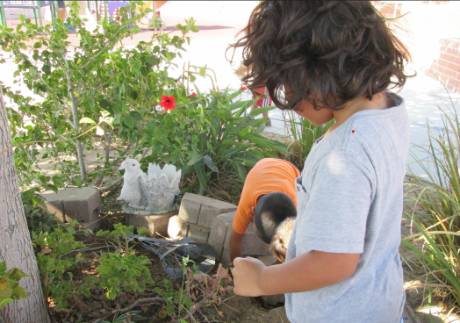 children in a natural garden