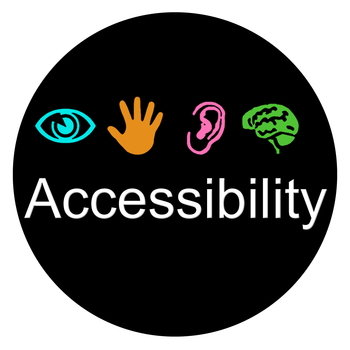 accessibility logo with eye, hand, ear, and brain